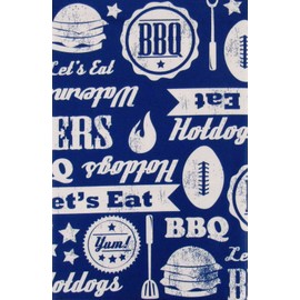 Summer Fun Let's Eat BBQ Vinyl Flannel Back Tablecloth (Blue, 52" x 52" Square)