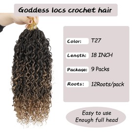 Vemet Goddess Locs Crochet Hair 18 Inch 9 Packs Synthetic Faux Locs Crochet Hair for Black Women, River Locs Hair Extensions Style Pre looped Crochet Locs with Curly Ends