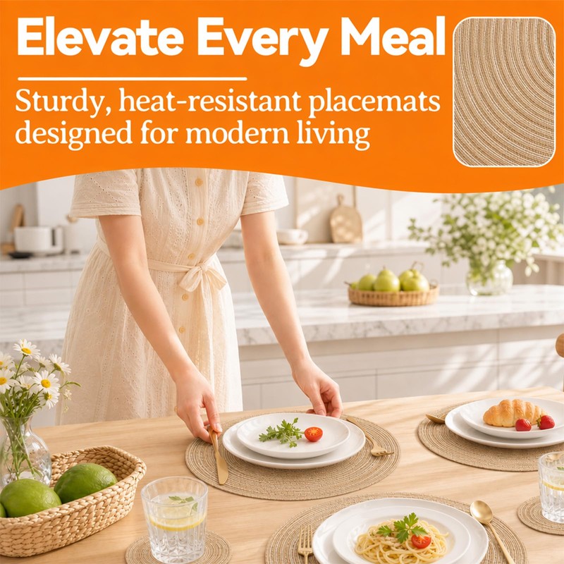 KASURE 8 Pieces Round Placemats Set, 30 cm Placemats(4) and