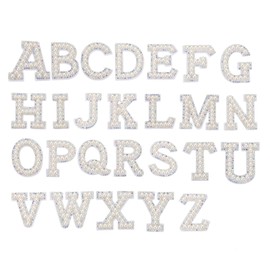PATIKIL Strass-Buchstaben-Aufnäher, 26 Stück, Anfangsbuchstaben A-Z, selbstklebender Aufnäher, bestickter Stoff, 4,4 cm, Alphabet-Aufkleber für Kleidung, Hüte, Make-up, Taschen, DIY, buntes Weiß