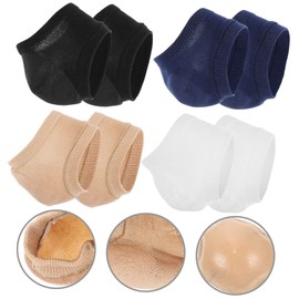 BIUDECO 4pairs Breathable Gel Heel Socks for Cracked Heels Moisturizing Protectors White Skin Tone Black Blue for Foot