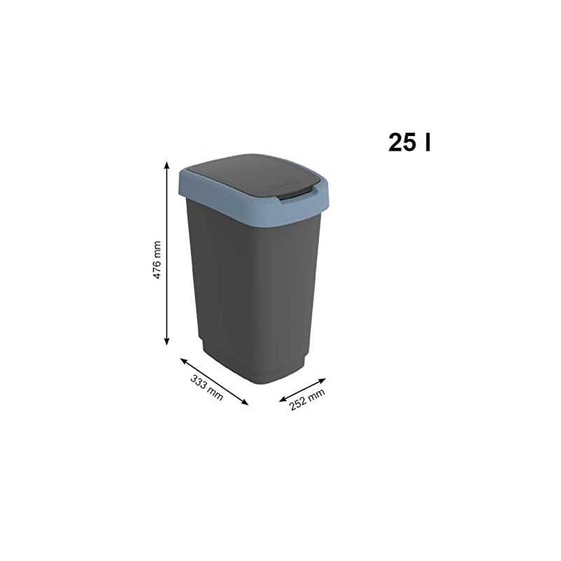 Rotho Twist Bin 25 L with Lid, Plastic, Blue/Charcoal