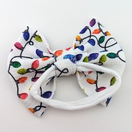 Christmas Bow and Nylon Headband, Handmade Bullet Fabric Holiday Bow Soft Nylon (Christmas Light Headband- 5 Inch)