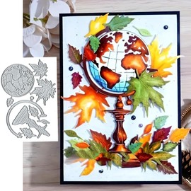 Christmas Vintage Globe Maple Leaf Greeting Card Metal Die Cuts,Sunflower Flower Leaf Cutting Dies Cut Stencils DIY Scrapbooking Decorative Embossing Paper Scrapbooking Card Making