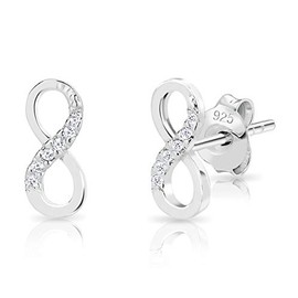 Infinity Earrings - Silver Studs Earrings for Women - 925 Sterling Silver Stud Earrings with Cubic Zirconia 4 x 9 mm