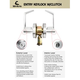 MrArm Commercial Door Lever Lock, Heavy-Duty Locking Door Handle, Designer Door Handles, Cylindrical Lever Lock, Non-Handed Grade 2 Industrial Standard Door Handle, Entrance Keylock w/Clutch