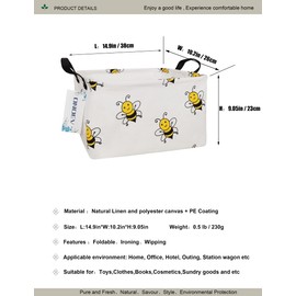 ONOEV Rectangular Folding Laundry Basket, waterproof Canvas Basket,gift basket,Suitable for children's room,Office,Clothes,Toys Storage(Bee)