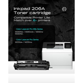 iNKPAD 206A Toner Cartridges 4 Pack (with Chip) 丨W2110A Compatible with HP Set 206A 206X for HP Color Laserjet Pro MFP M282nw M283fdn M283cdw M255dw M255nw M554 Printer丨W2111A W2112A W2113A（B/C/M/Y