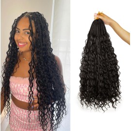 Vustbeauty 9 Packs Boho Box Braids Crochet Hair 18 Inch Goddess Box Braids Crochet Hair With Curly Ends Synthetic Bohemian Braids Hair Extension For Women (18inch, #2)