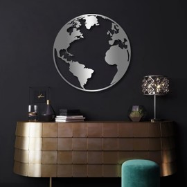 Metal World Map Wall Art, Metal World Map Continents, Metal Wall Art Map, World Map Wall Art, Map Wall Art, World Map Art Wall Decor, Office Wall Decor, Living Room Wall Hangings (Silver, 24"x 24"| 62x62cm )
