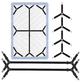 Wanheart Bed Sheet Straps - 4+2 Set with Triangle & Straight Clips, Adjustable Elastic Holders for Mattress & Corners, Fits Twin to King Size (Black) (6p Black)