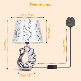 Aigostar Aigostar Beside Lamp, Table Lamps for Living Room, Bedside Table Lamp with On-Off Switch, E14 Base Bedroom Lamp with Linen Lampshade, Swan Ceramics Base Desk Lamp for Reading, Study, Office