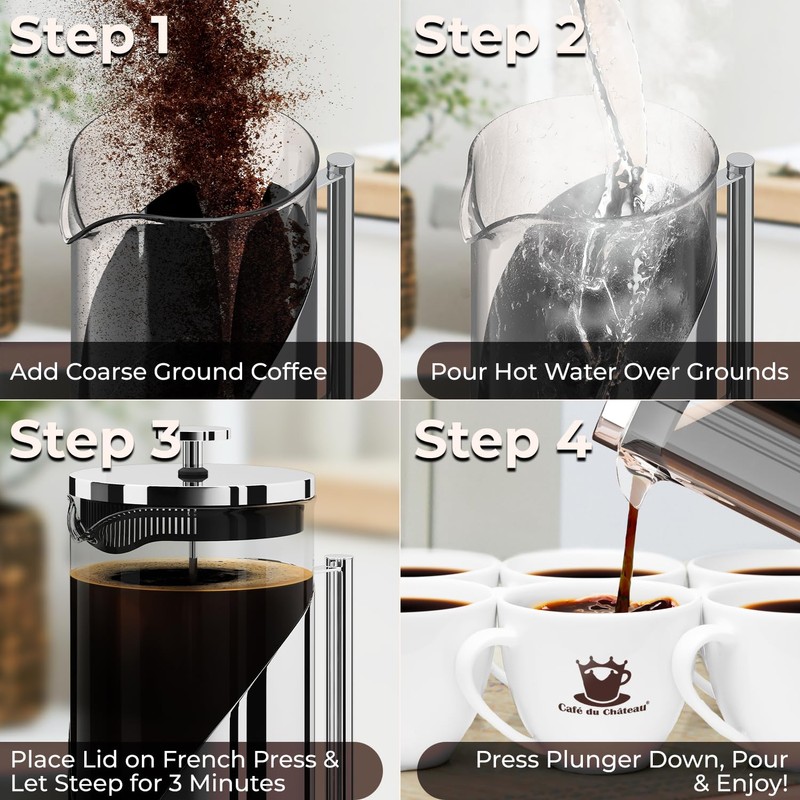 Cafe Du Chateau Stainless Steel French Press Coffee Maker 34