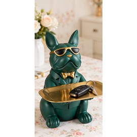 Bulldog Statue with Storage Tray for Keys and Jewelry – Decorative Animal Organizer for Living Room and Entryway