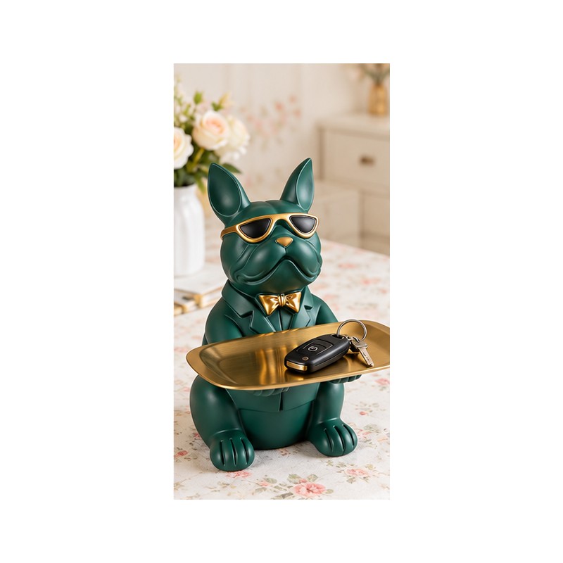 Bulldog Statue with Storage Tray for Keys and Jewelry –