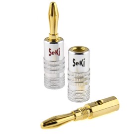 SeKi 2x Banana Plugs 24 K Gold-Plated for Speaker Cables up to 6 mm² with Colour Coding (Red & Black) for Connecting the Cable to HiFi Systems, Power Amplifiers, AV Receivers, Amplifiers and Stereo