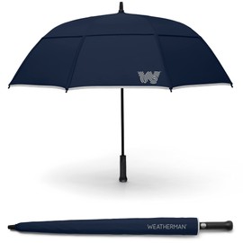 Weatherman Umbrella - Stick Umbrella - Windproof Umbrella Resists Up to 55 MPH Winds (Navy Blue)
