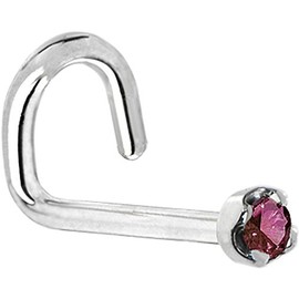 Body Candy Solid 18k White Gold 1.5mm (0.015 cttw) Genuine Purple Diamond Left Nose Stud Screw 20 Gauge 1/4"