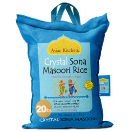 Asian Kitchen Crystal Sona Masoori Aged Rice 20-Pound Bag, 20lbs (9.08kg) Short Grain Rice ~ All Natural | Gluten Friendly | Vegan | Indian Origin | Export Quality