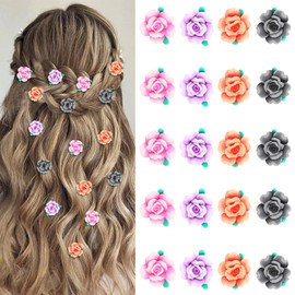 YISSION 20Pcs Mini Flower Hair Clips for Girls Women Rose Flower Clips for Hair Cute Flower Hair Pins Wedding Hair Barrettes Bridal Hair Accessories for Girls Women 5 Colors