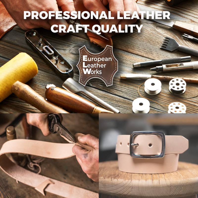 ELW Import Tooling Leather - Cinturón natural de cuero curtido