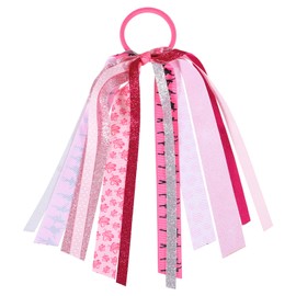 8.7in Ballet Ballerina Girls Ponytail Streamer for Dancers,Glitter Pink Ribbon Pony Holder Bow Elastic Hair Tie Band Dress Accessories for Women Teens Toddlers Birthday Party Gift