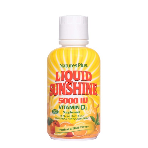 NaturesPlus Liquid Sunshine Vitamin D3 - 5000 IU, 16 fl oz - Delicious Tropical Citrus Flavor - Bone Health, Heart Health & Immune System Support Supplement - Gluten Free - 32 Servings