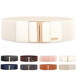 MIJIU Waist Belt Women's Elastic Wide Adjustable with Alloy Buckle / 7.5 cm. - White