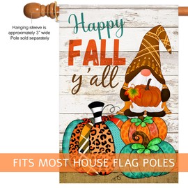 Texupday Happy Fall Y'all Gnome With Pumpkins House Flag Autumn Farmhouse Outdoor Yard Flag 28" x 40"