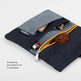 Tabaktasche Jeansstoff - Tabakbeutel Drehtabak Tasche Denim (Gelber Rei√üverschluss)