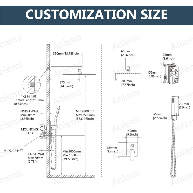 Aolemi Shower Faucet Set Rain Shower System with Handheld Spray