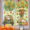 Whaline 6 Sheets Fall Window Clings Green-Orange Scarecrow Maple Leaves