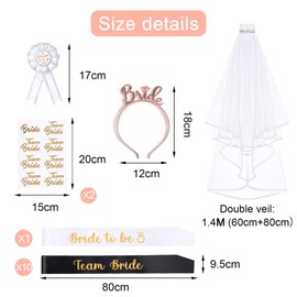 YSUVIN 16 Pieces Decorative Sash Set, Bride to Be and Team Bride Sash Set, Hen Party Decoration Set with Tiara, Veil, Tattoos, Badges, Stag Night Women