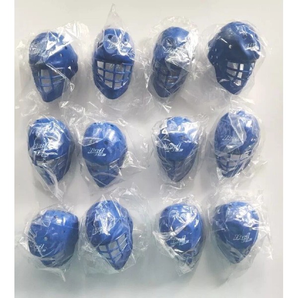 ANHEUSER BUSCH Vintage Bud Ice Hockey Helmet Bottle Topper Set