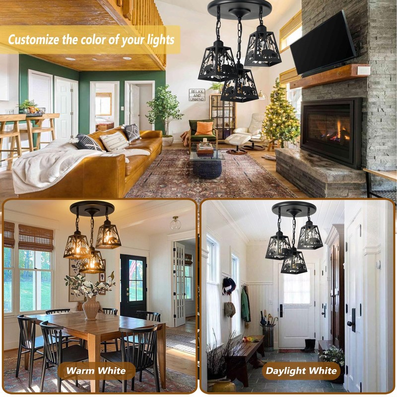 ZGYLIN Farmhouse Rustic Ceiling Light Fixture,Black Metal Cage Pendant Lights