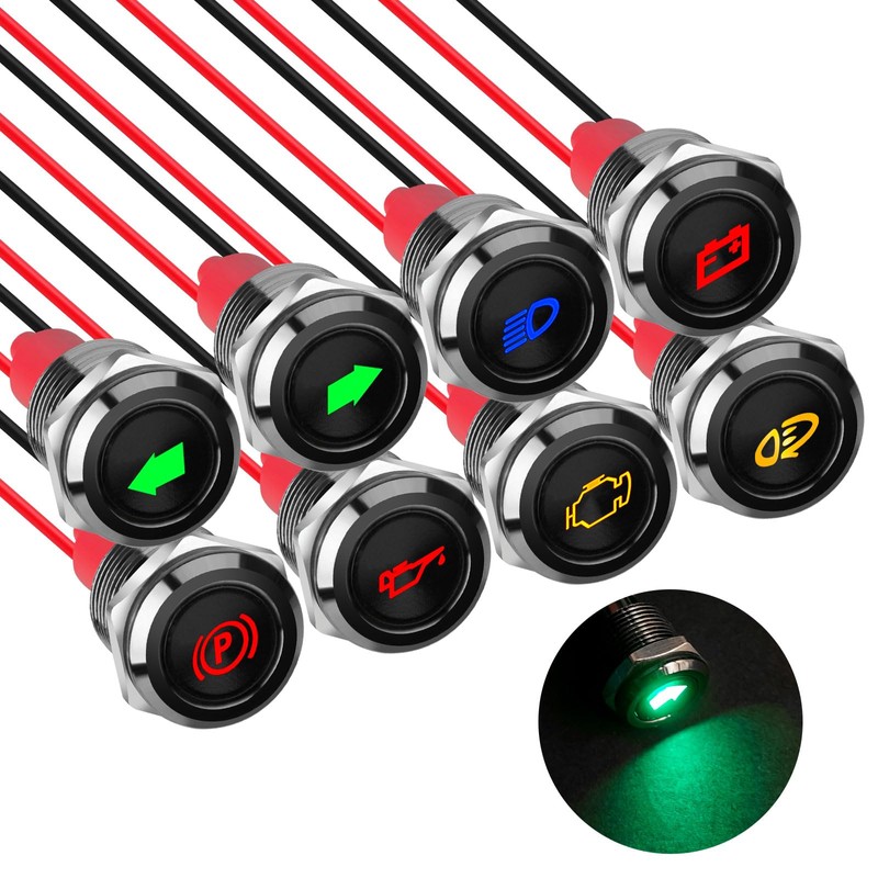 Linkstyle 8Pcs 1/2" 12V LED Indicator Light, Waterproof Metal Pilot