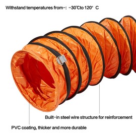 PVC Flexible Duct Hose, HVAC Duct Hosing Flame Retardant for Ventilator Utility Blower Fan with Adjustable Rope and D-Ring, Easy Storage (12inx16ft)