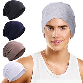 Syhood 5 Pieces Slouchy Beanie Hat Lightweight Baggy Skull Sleep Cap Soft Hip-Hop Running Beanie for Men Women (Dark Colors)