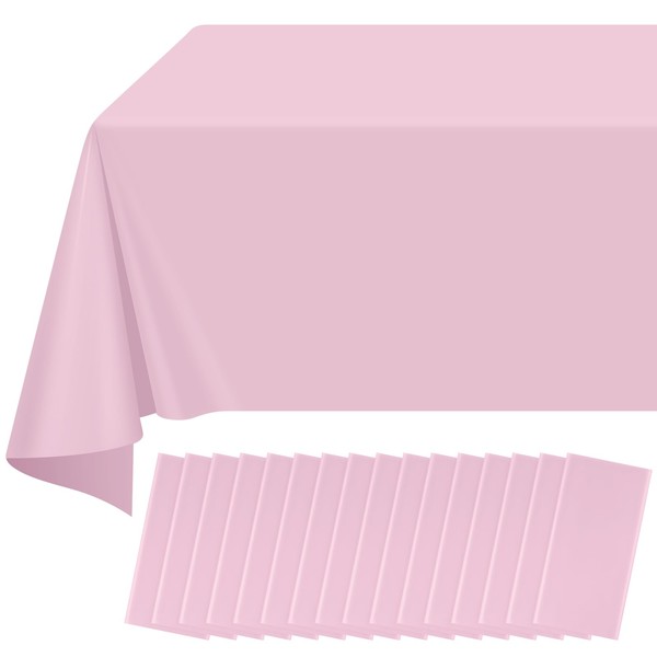 16 Pack Light Pink Plastic Tablecloth for Rectangle Tables, Premium
