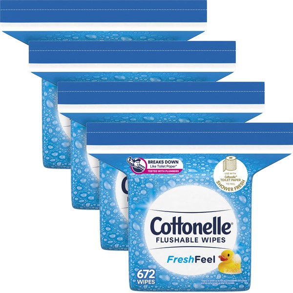 Cottonelle FreshFeel Flushable Wet Wipes, Adult Wet Wipes, 4 Refill Packs, 672 Total Wipes