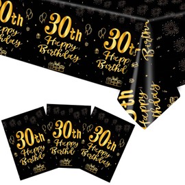 Xiliconie - Juego de 3 manteles de 30 cumpleaños, color negro, dorado, decoración de fiesta temática 30, cumpleaños de 30 años, rectangular, desechable, de plástico, negro, para hombres y mujeres