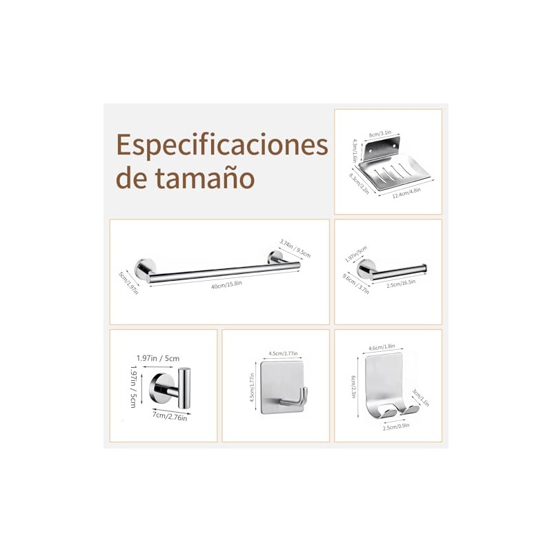 9 Piezas Juego Accesorios para Baños Toalleros Acero Inoxidable Acero