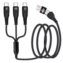 LHJRY 100W USB C Splitter Multi Charging Cable,USB A/C to USB C QC3.0 Fast Charging 4Ft, 3 in 2 Multi Charger Cord, with 3 Type-C Connectors Compatible with Cell Phones Tablets and More