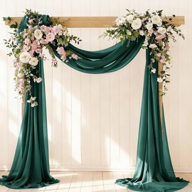 Loopiske 2 Panels Emerald Green Wedding Glitter Arch Draping Fabric Easter 29" × 6.5 Yards Sheer Backdrop Curtains Drapery for Wedding Ceremony Birthday Party Indoor Ceiling Decor