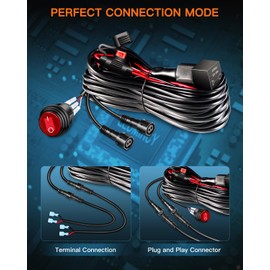 Wiring Harness,LEDMIRCY Light Bar Wiring Harness Kit with Round Toggle Switch for LED Bar/Fog/Driving Lights Automotive Wiring 12v Relay with Harness 2 Leads for Truck UTV ATV Boat IP68 Waterproof