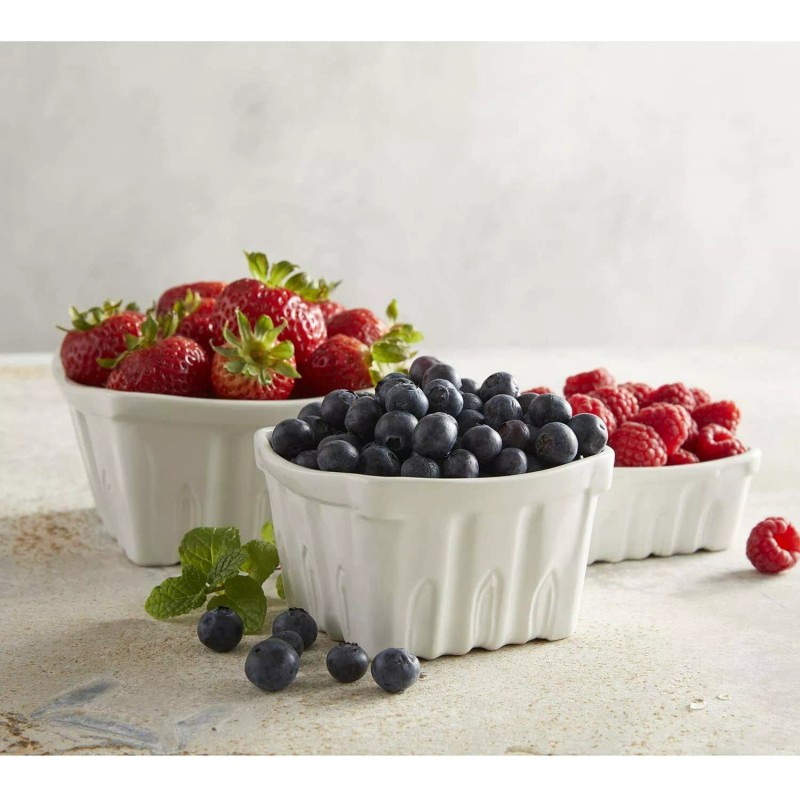 Creative Brands Porcelain Berry Basket, Medium, White