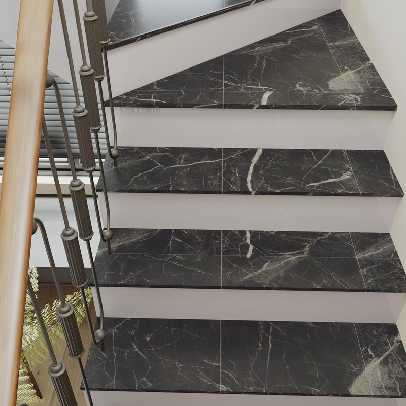 VEELIKE 24 Pack Peel and Stick Floor Tile Black Marble