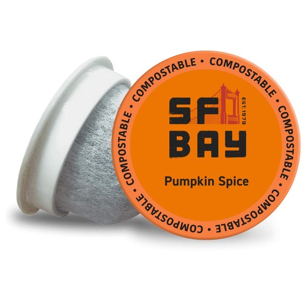 SF Bay Coffee Pumpkin Spice 12 Ct Flavored Medium Roast Compostable Coffee Pods, K Cup Compatible including Keurig 2.0