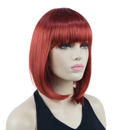 Lydell Short Bob Hair Wigs for Women with Neat Bangs Full Synthetic Heat Resistant Red