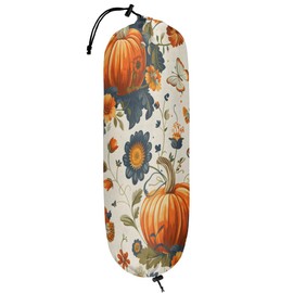 Autumn Pumpkin Watercolor Tiveruda Plastic Bag Holder Wall Mount Grocery Waterproof Reusable Washable Storage Organizer Trash Garbage Bag Holder for Kitchen Farmhouse